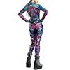 Halloween Party Cosplay Costumes for Women Holiday Party Fancy Performance Skeleton Armor Print Bodysuits