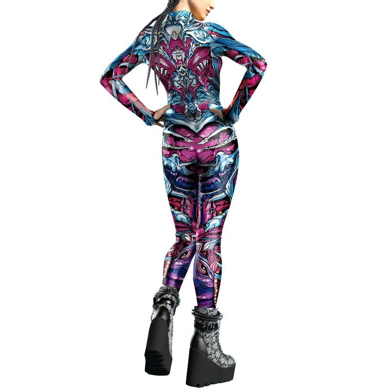 Halloween Party Cosplay Costumes for Women Holiday Party Fancy Performance Skeleton Armor Print Bodysuits