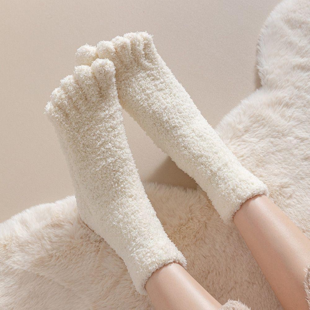 Mid Tube Five Toe Fleece Socks Winter Floor Socks Women Kawaii Five Toe Plush Socks  Winter