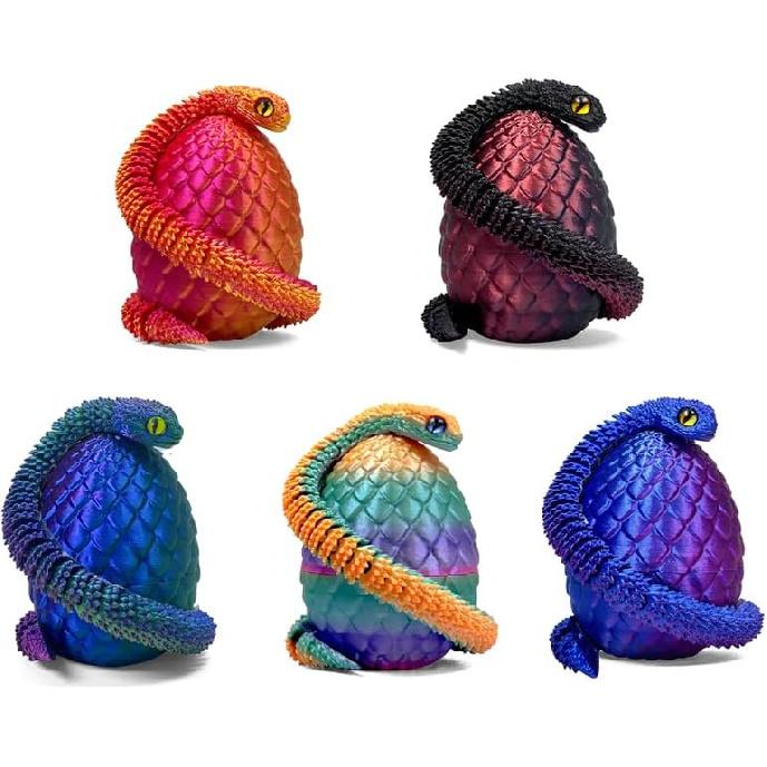 5PCS 3D Printed Snake Eggs with 11.8 Inch Snake Inside, Home Office Decor Executive Desk Toys for Autism/ADHD, Perfect for Easter Gifts, Collectibles