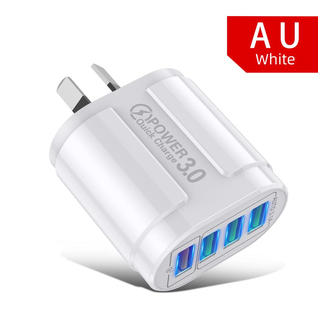 4 Ports USB Charger Quick Charge 3.0 48W Phone Adapter For iPhone Xiaomi EU/KR/AU Plug Portable Wall Mobile Fast Charger