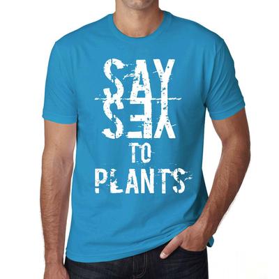 Herren Vintage T-Shirt Grafik T-Shirt Sag Ja zu Pflanzen Aqua
