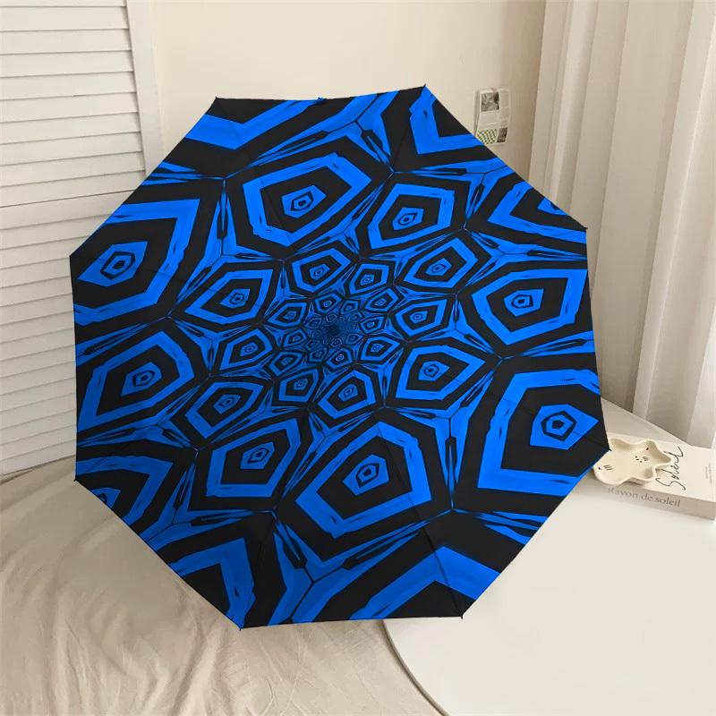 

1PC Blue Hexagon Pattern Umbrella-9-Rib Reinforced, Automatic Open, Lightweight & Durable, Cute Fashion Accessory for Outdoor-P0735