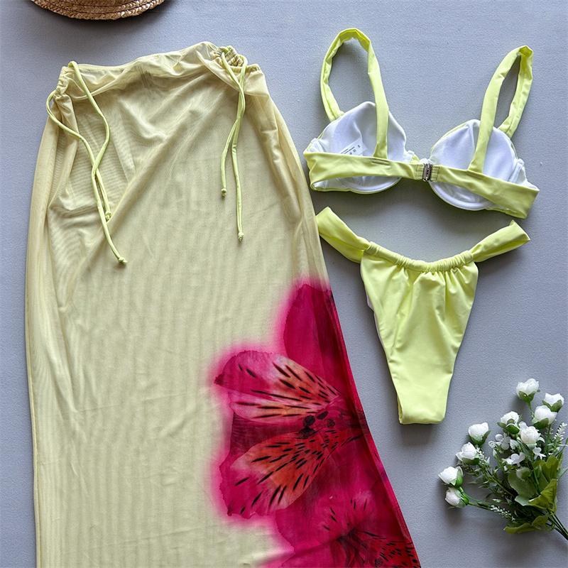 3 Pieces Bikini 2025 Sexy Women Swimsuit Swimwear Female Long Dress Cover Up Bikini Set Beachwear Bathing Suit Swimming Suit