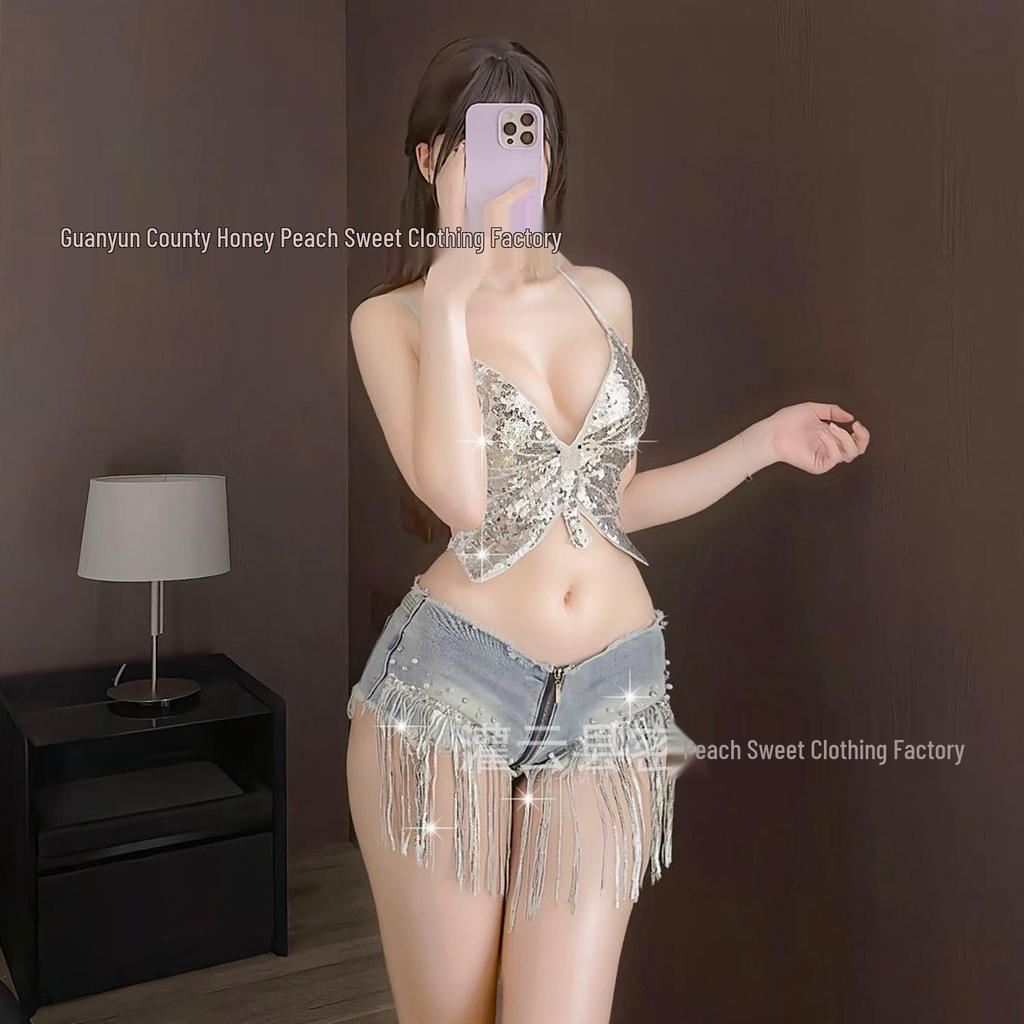 New Sexy Sequin Tassel Nightclub Denim Shorts