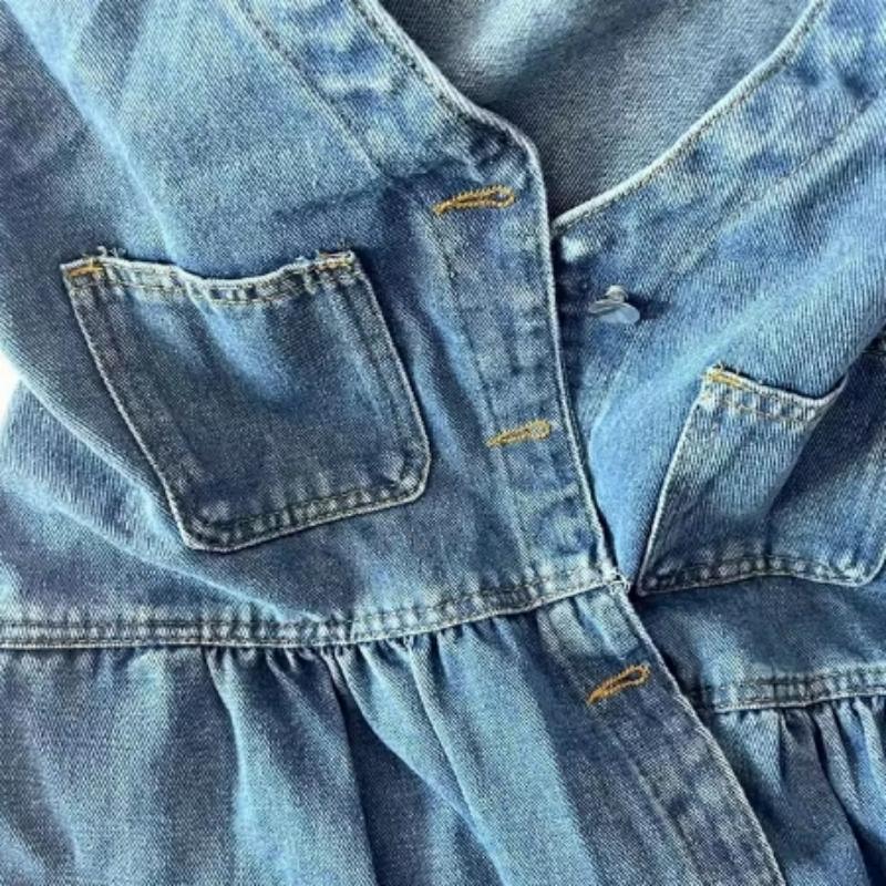 Summer Thin Denim Skirt Sleeveless Strap Dress Women Single-Breasted Pockets Denim Dresses Woman Korean Style Loose A-Line Mini Dress