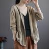 Cotton and Linen Cardigan Women's Summer Loose Hooded Long-sleeved Top Thin Short Jacket