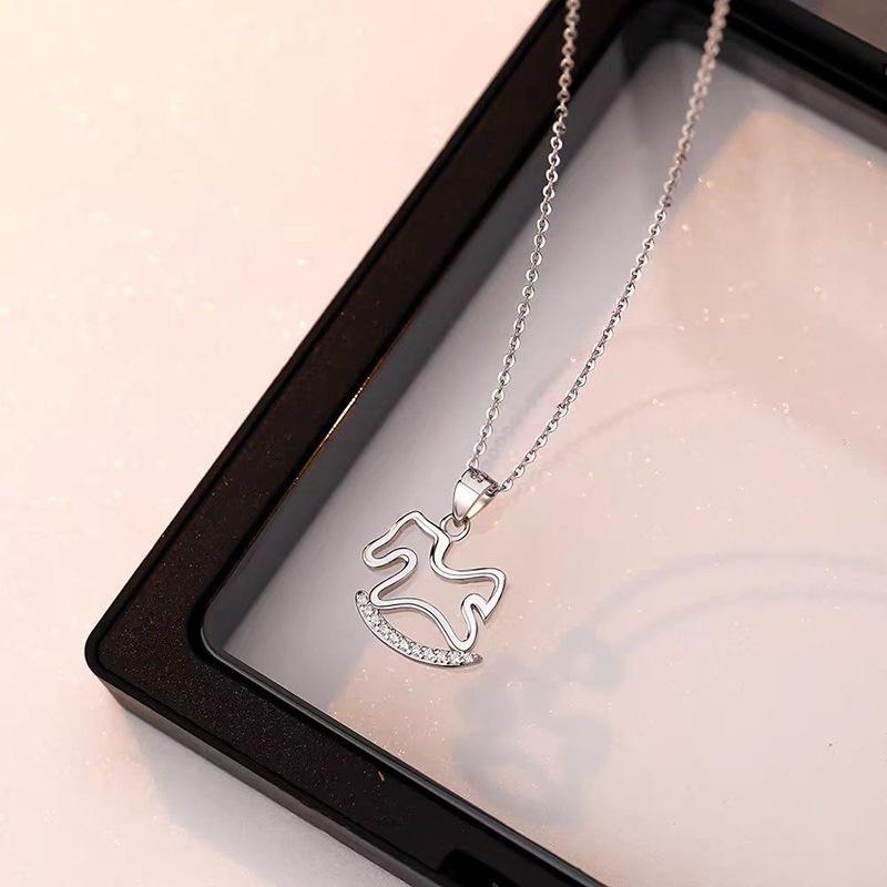 Fairy Tale Trojan Horse Necklace Female Summer Cute Literary and Creative Collarbone Chain Small Childlike Stainless Steel Item Pendant Tide