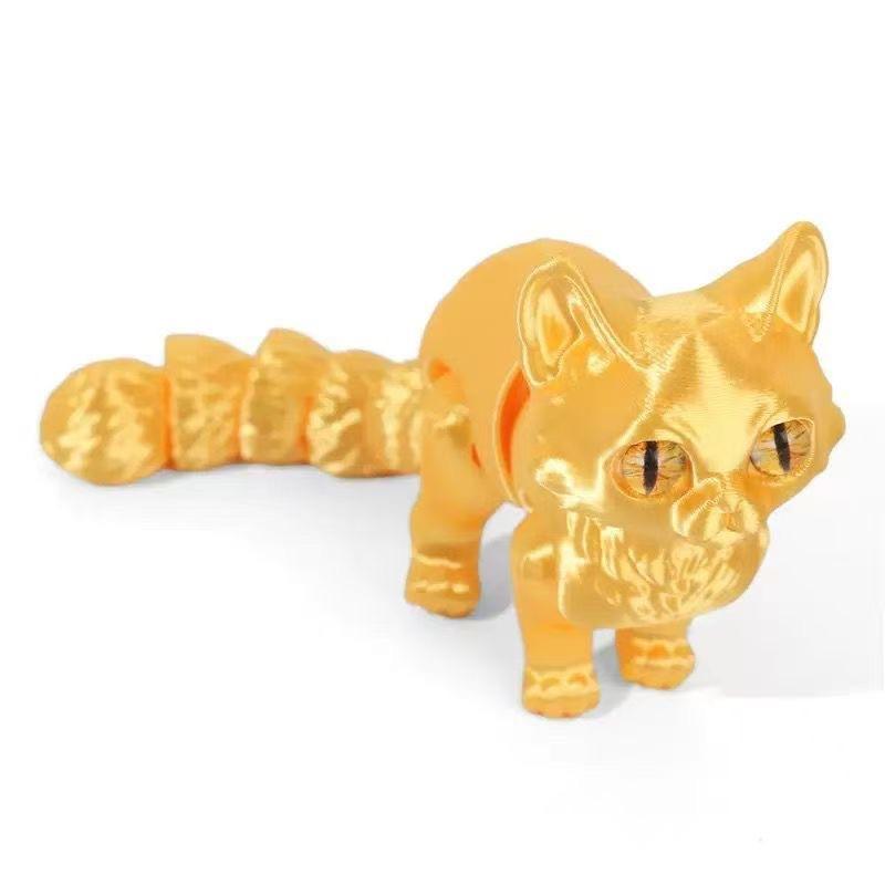 

12cm Articulated 3D Printed Cat Cute Animals Fidget Toys Decor for Stress Relief Desktop Decoration Pet Christmas Gift золотой