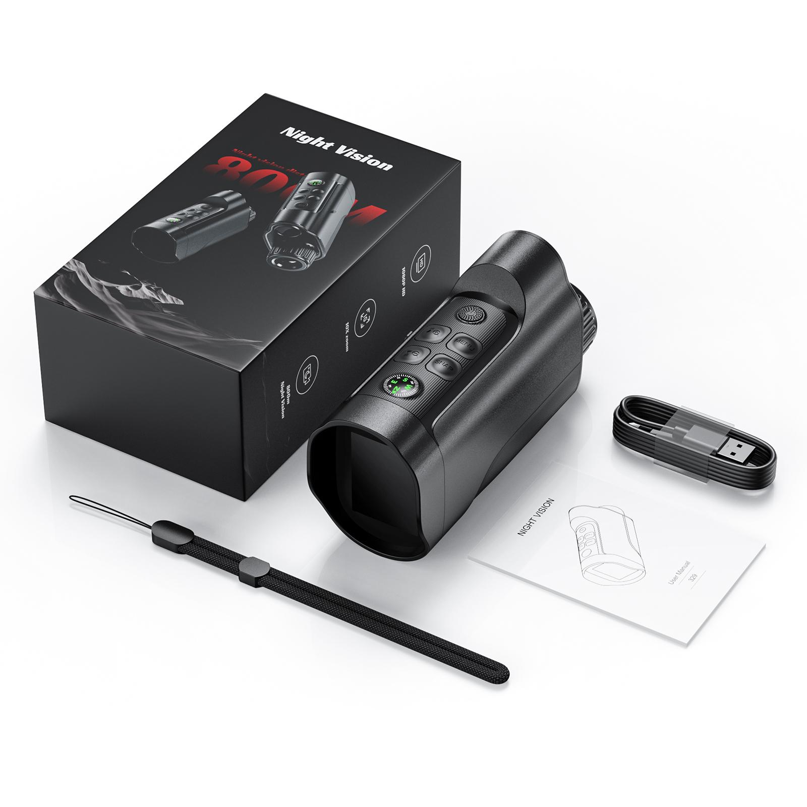 

1080P Монокулярні інфрачервоні окуляри нічного бачення 10-кратний цифровий зум Мисливський телескоп Відкритий день Ніч подвійного використання для полювання Кемпінг чорний