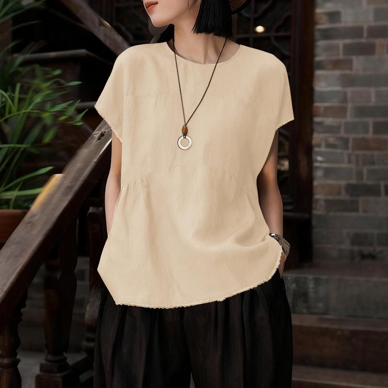 ZANZEA T-shirts Femininas Casuais de Verão de Manga Curta e Cor Sólida com Decote Redondo