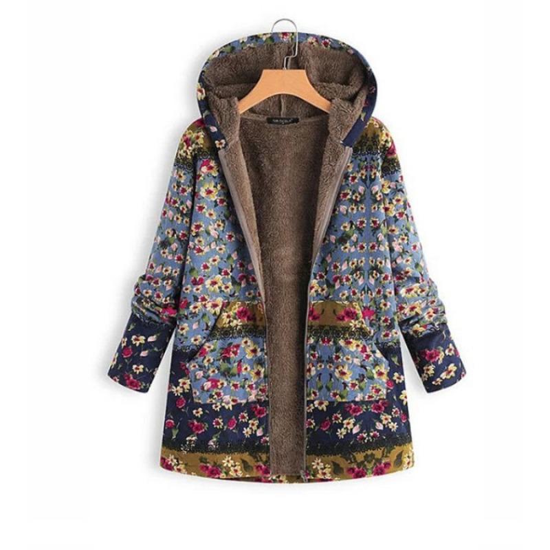 

Женское зимнее стеганое пальто с капюшоном, теплая винтажная хлопковая куртка, пальто на молнии с длинными рукавами, морозостойкая одежда 5XL синий