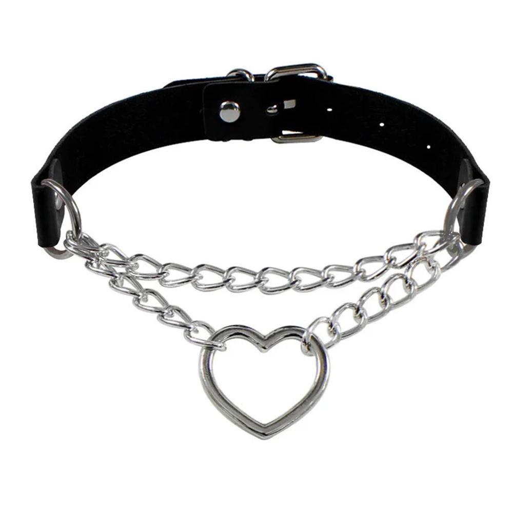 2025 Damen Gothic Herz Choker Halskette Schwarz Rot Halskette PU Leder Kragen Ketten Maid Punk Cosplay Access