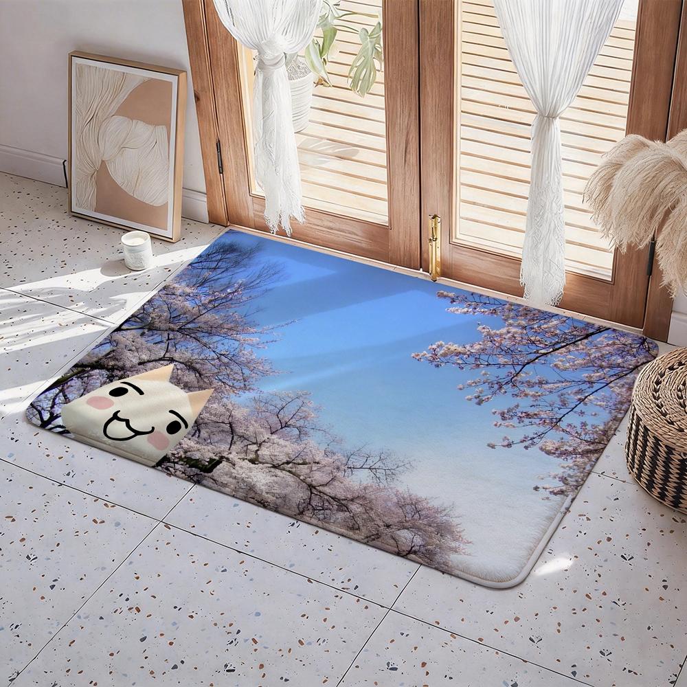 Inoue Toro Cute Cat Floor Mat Eco Flannel Doormat Non Slip Odorless Indoor Floor Rug Soft Short Plush Home Mat