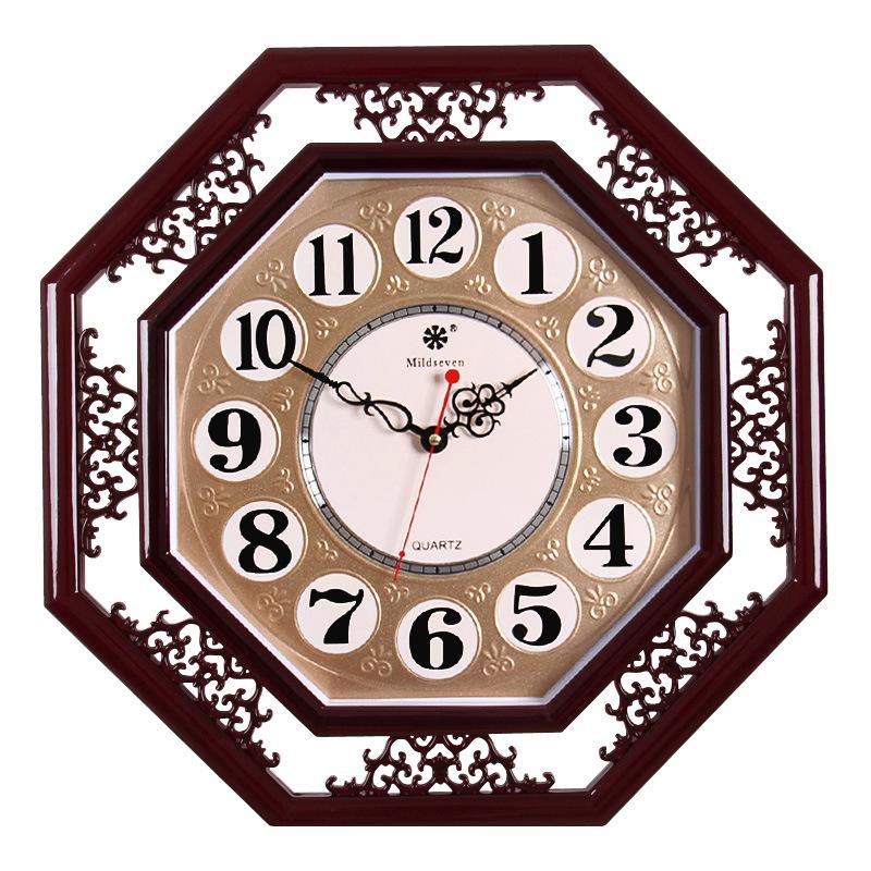 Chinese Style Wall Clock Living Room Square Retro Creative New Chinese Style Household Electronic Quartz Clock Calendar Clock Wall Watch