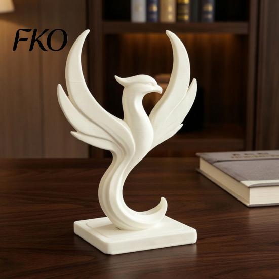 3D Printed Phoenix Decor Figurine Modern Minimalist Abstract Statue Desktop Sculpture Decoration for Home Office Living Room Whtie