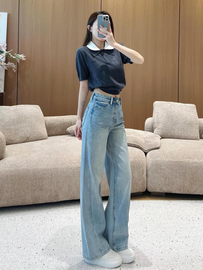 Gradient High-Waist Straight-Leg Denim Jeans for Women - Tummy Concealing, Leg Lengthening, Spring Fashion