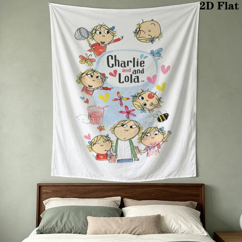 Charlie Lola Muster Wandteppich Ästhetischer Wandbehang Bedruckter Stoffdecke Dekorative Wandteppiche für Schlafzimmer Wohnzimmer Heimdekoration