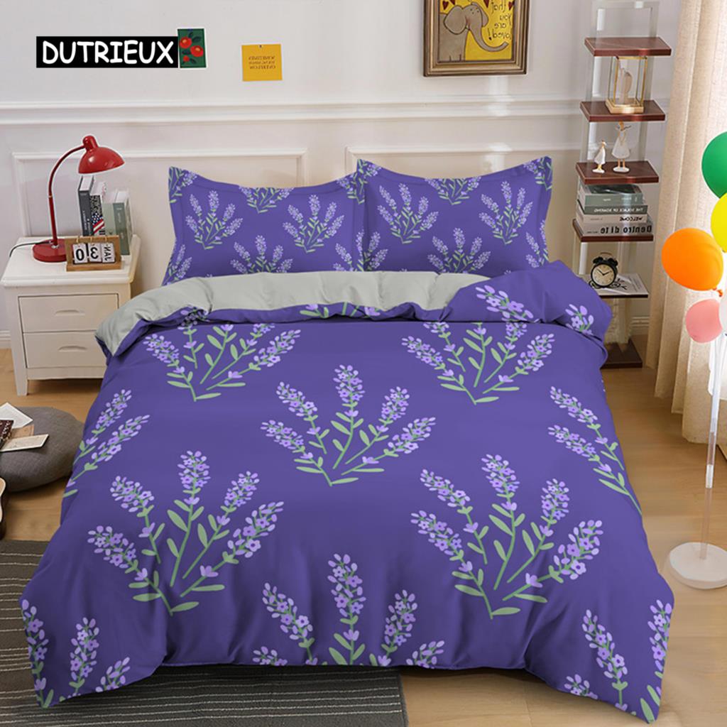 Purple Lavender King Queen Duvet Cover Fantasy Flowers Bedding Set Girls Women Beautiful Romantic Floral Polyester Quilt Cover