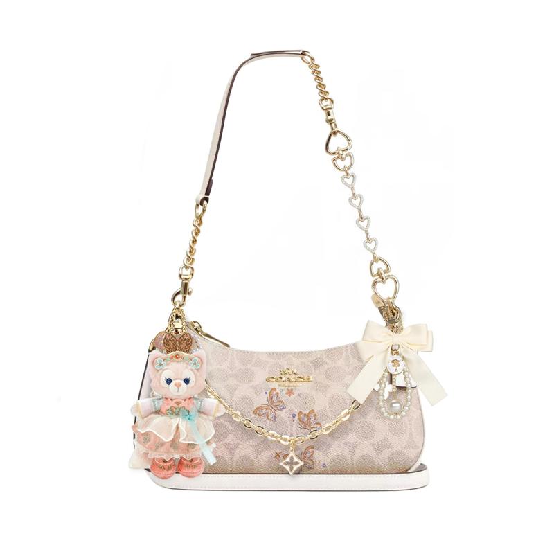 

COACH shoulder bag [Customized bag] Teri 24 classic presbyopic Logo zipper closure, pendant, scarf, bow, printing, extension Wangnanshan basic model білий