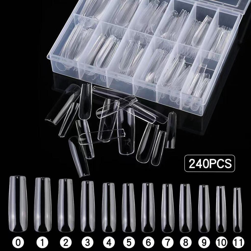 Nail Art Tips - 240-Piece Box, Long Denim, Ballet, Trapezoidal & Oval False Nails