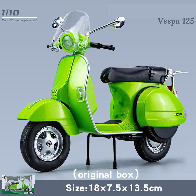 Mini moto urbaine Vespa 1/10, échelle 125, modèle de moto récréative en métal moulé, jouet de Simulation son et lumière, cadeau pour enfants