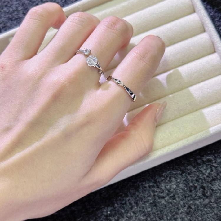 Anéis de Namoro Anéis Abertos Flor Anéis de Dedo Ajustáveis Textura Prateada Joia de Dedo Flor Perfeito para Várias Ocasiões