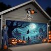 One [2D flat printing] item Halloween garage door sticker witch broom flying scenezyc