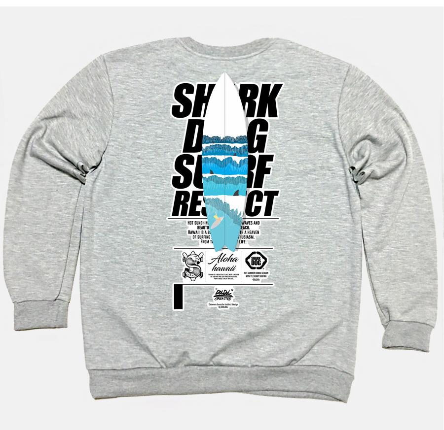 DOLDOL Shark Dog_Mtm-130 Shark Dog Surfing Hawaii Character Graphic Graffiti Design Sweatshirt Long Sleeve