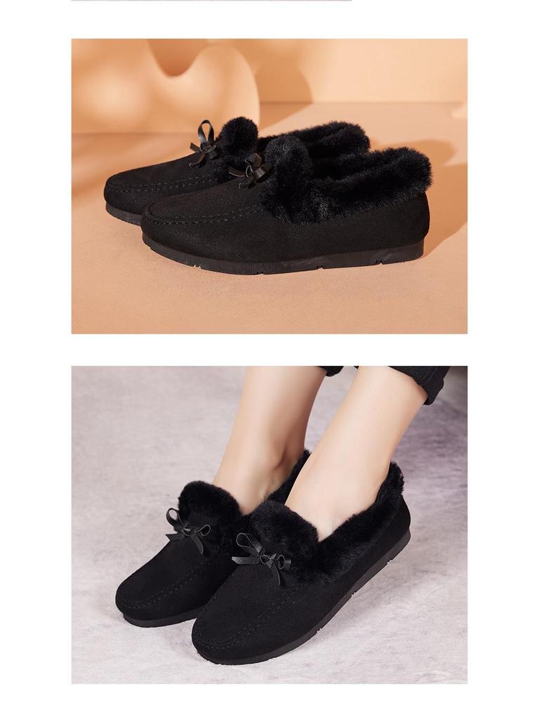 Dames Gevoerde Platte Schoenen - Warm, Velours, Herfst/Winter 2022 Collectie