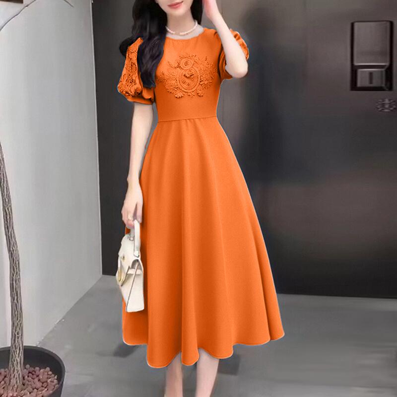 

ZANZEA Women Casual Round Neck Short Sleeve Lace Crochet Splice Summer Dress 5XL