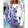 Gradient Purple Flower Crewneck Sweatshirt - Lightweight Casual Top for Daily Commute Leisure Long Sleeve T-Shirt