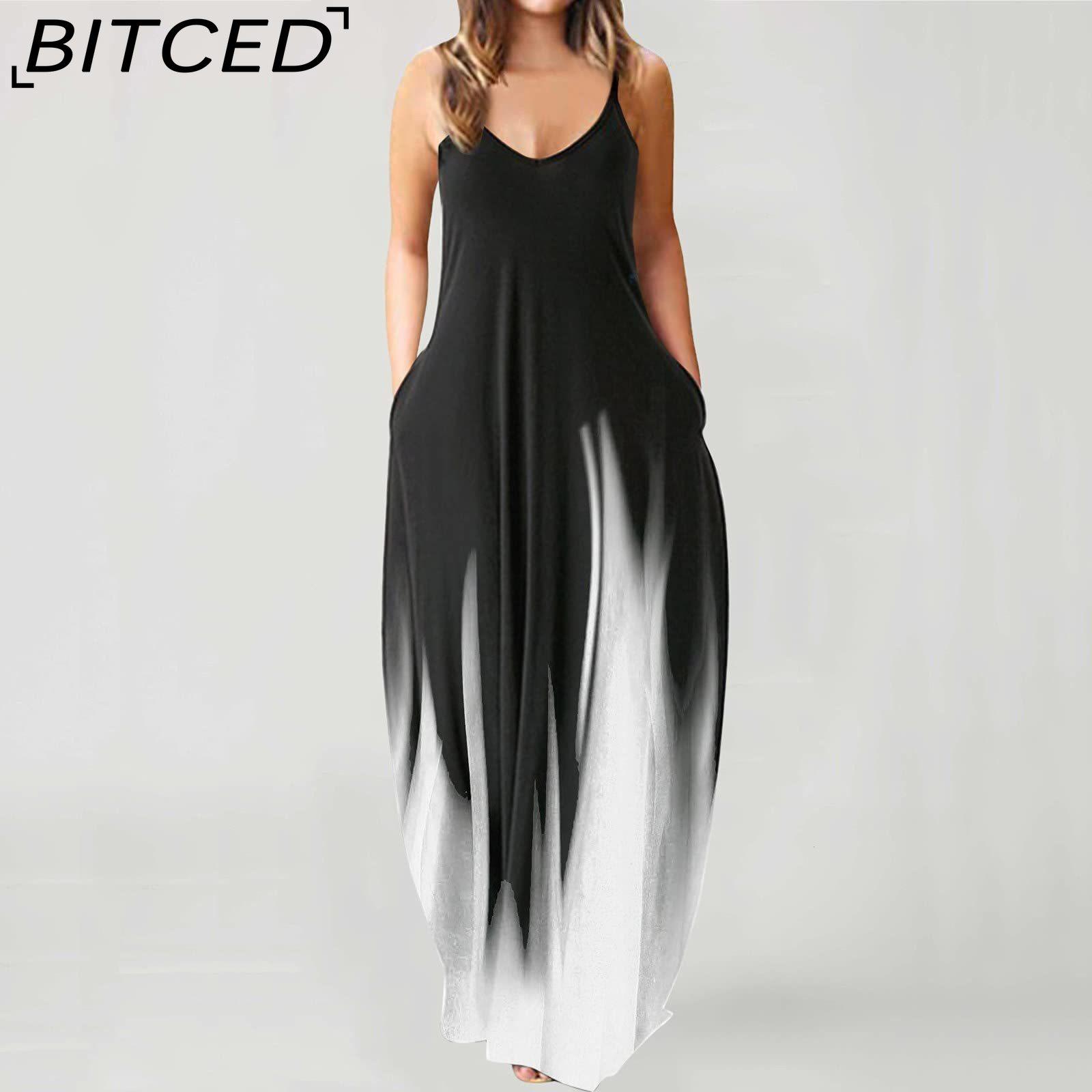 

BITCED Элегантное модное платье длиной до пола без рукавов с V-образным вырезом, простое женское летнее платье в стиле ретро с принтом, свободная талия, прямое платье S белый