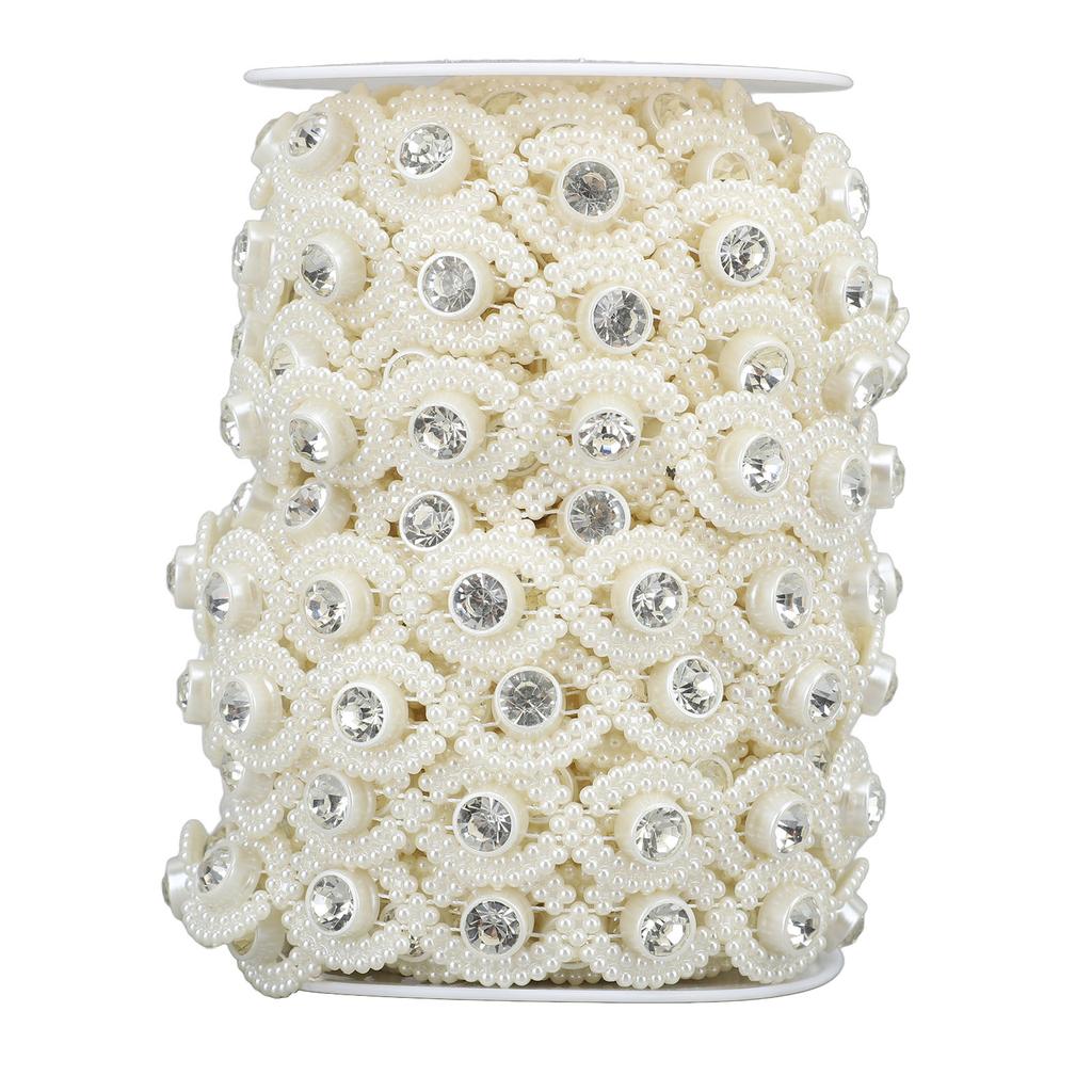 Bead Chain String Half Side Flatback DIY Imitation Pearl String with Rhinestone for Crafts