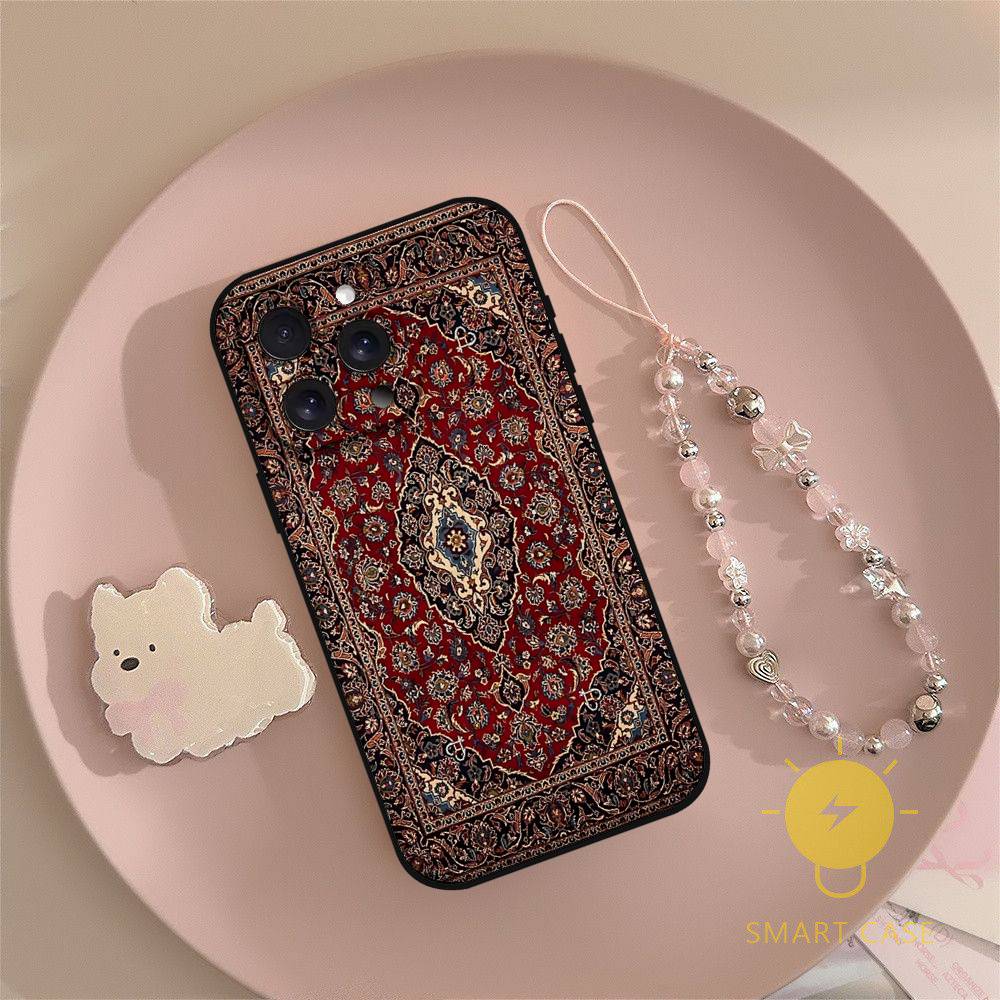 Custodia per Telefono con Motivo Floreale Tappeto Persiano Per iPhone 17 16 15 11 13 14 Pro Max X Xr Xs Max 12mini Cover Nera