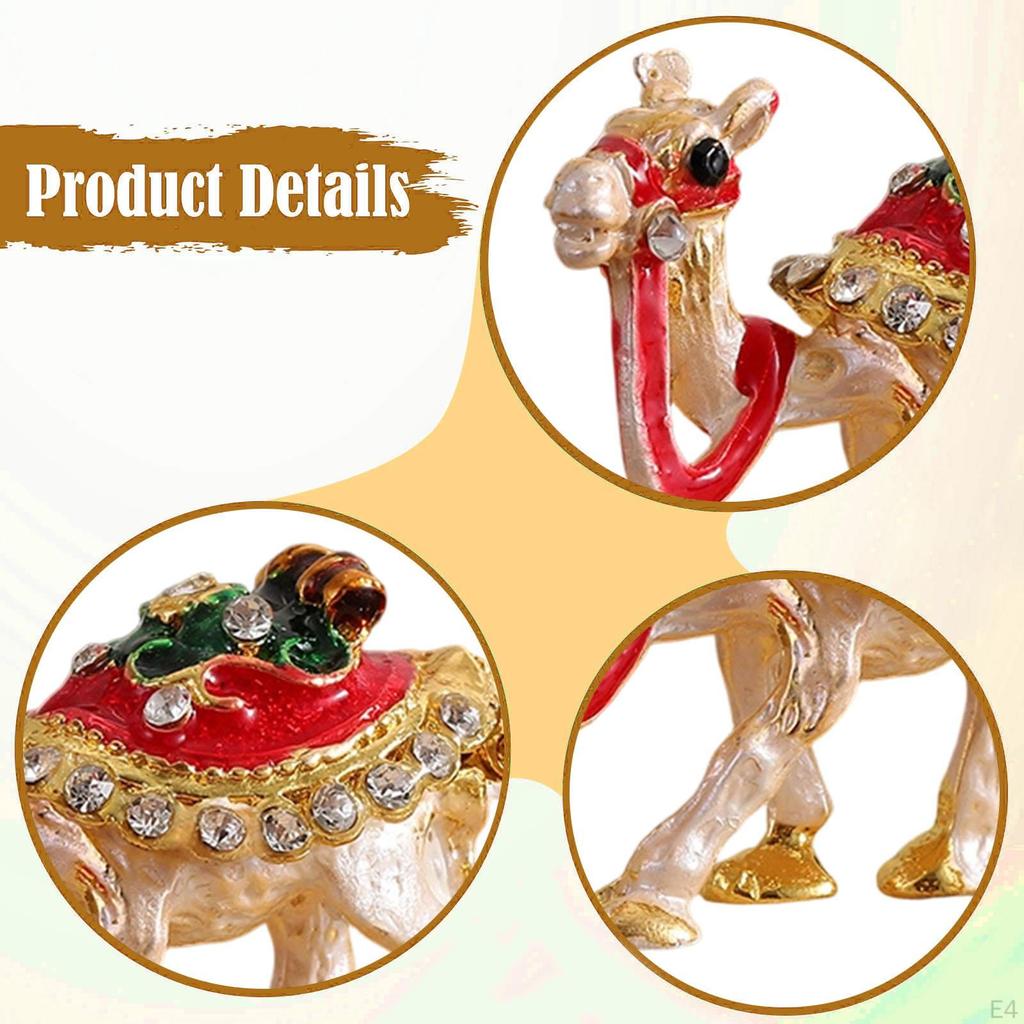 Camel Figurine Enameled Jewelry Box Case Multipurpose Alloy Art Decor Trinket Treasure