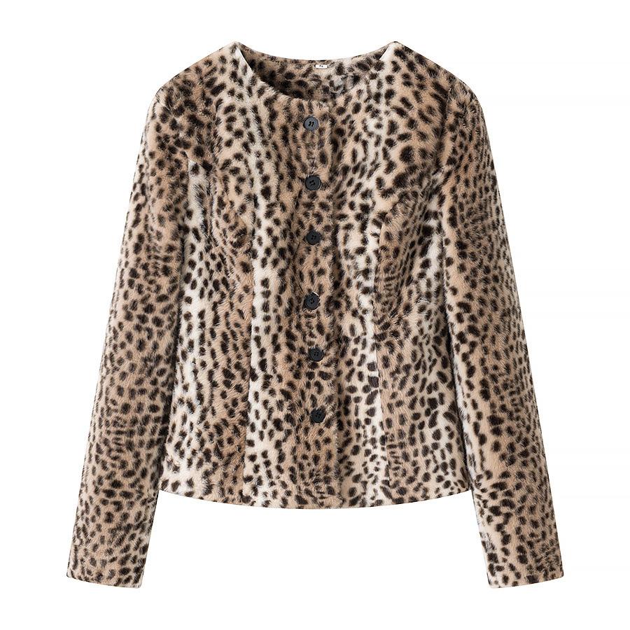 Stile europeo e americano, nuovi abiti da donna, alla moda, casual, versatili, alla moda, giacca con stampa leopardata a girocollo