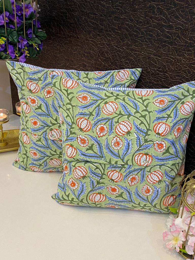 Pair of Handblock Printed Cushion Covers- 16*16 Inches