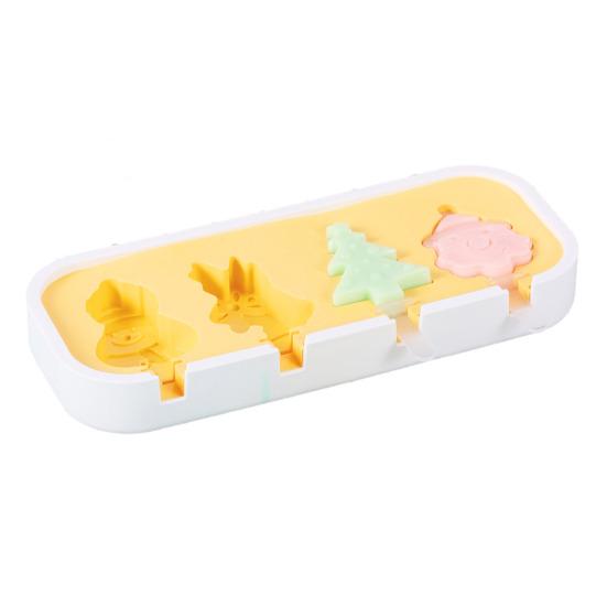 Silicone Ice Cream Mold with Anti-Spill Dust-Proof Cover 4 Cavities Cute Shapes Popsicle Mold Easy Demoulding Popsicle Maker for Kids Summer Party
