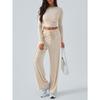 Women Long Sleeve Top Solid Drawstring Wide Leg Casual Pants Two Piece Set
