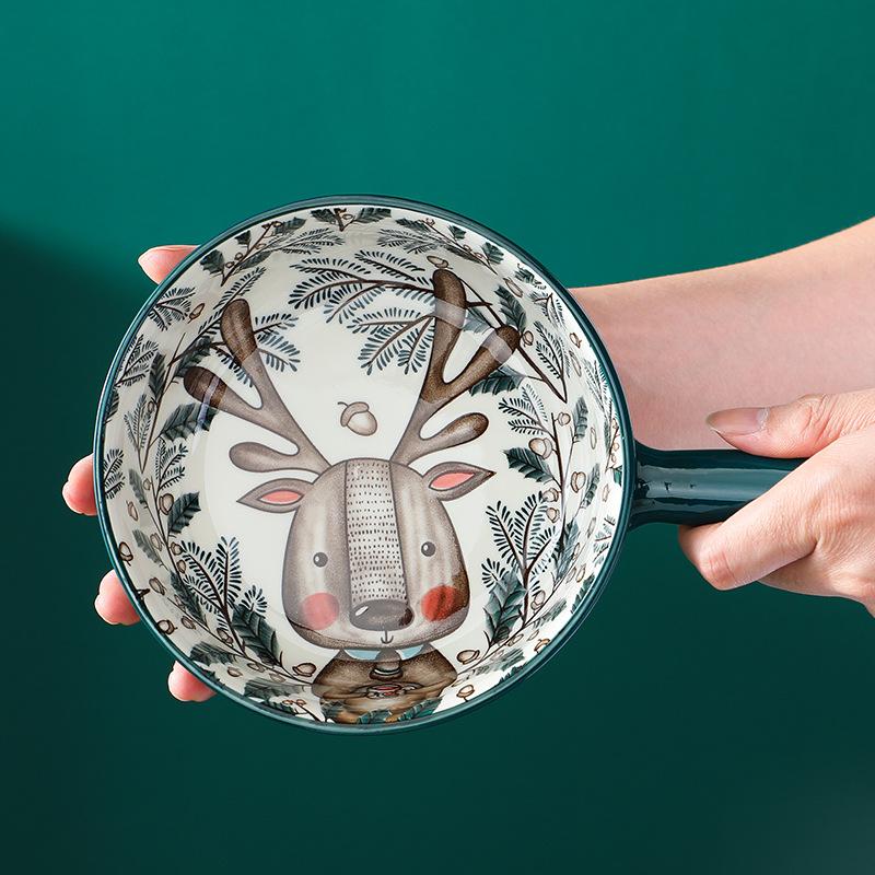 Japanese Cartoon Underglaze Ceramic Hand Handle Bowl Microwave Oven Baked Rice Bowl Baked Bowl Noodle Bowl Rice Bowl With Hand Handle Salad Bowl