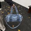 Denim Women Shoulder Bag Large Capacity Rivet Ladies Handbags Shopping Travel Female Big Totes Barrel-shaped Cowboy Armpit Bag
