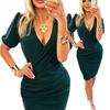 BOTTLE GREEN FITTED DRESS WITH SHORT SLEEVES AND Ruffles 4XL