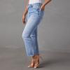 Damen Stretch Straight Jeans Mode Loch Washed Jeans