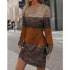 Spring and Autumn Women's Dress Knitted Round Neck Color Contrast Long Sleeve Casual Comfortable Dress