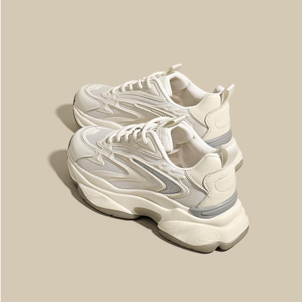 Dad's Shoes, Thick Soled Spring and Autumn Sports Shoes, Drip Molded Mesh Surface, Casual White Shoes for Women