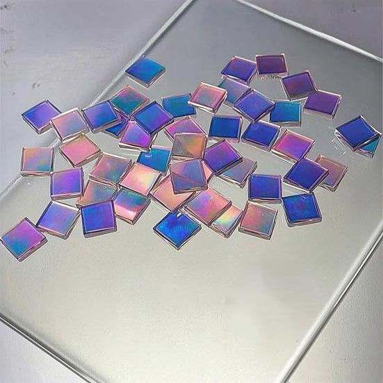 Yousheng Mini Iridescent Acrylic Squares, Translucent Rainbow Acrylic Pieces, 2cm 3cm Holographic Acrylic Tiles for DIY Crafts, Mosaic Art, Light And