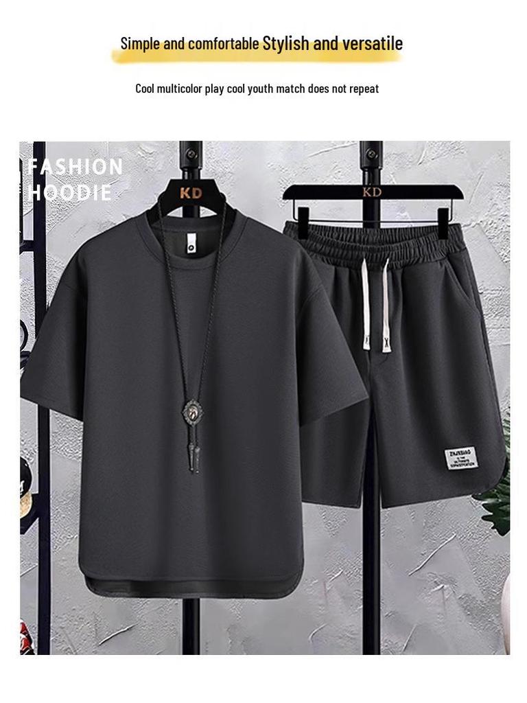 Men's Summer Ice Silk T-Shirt & Shorts Sports Casual Two-Piece Set