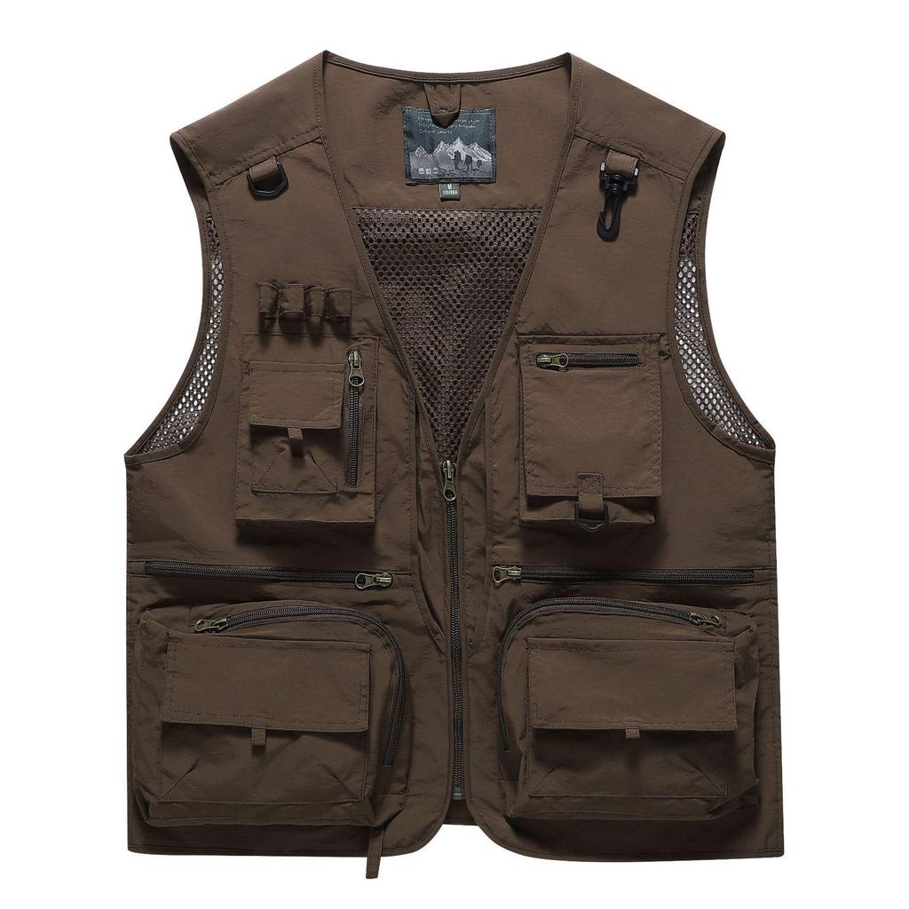 Gilet de pêche en maille à poches multiples à séchage rapide pour homme - Veste décontractée d'extérieur Printemps & Automne