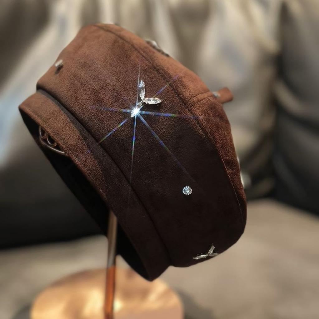 Paris Light Luxury Rhinestone Niche Suede Beret Small Fragrant Celebrity French Painter Hat